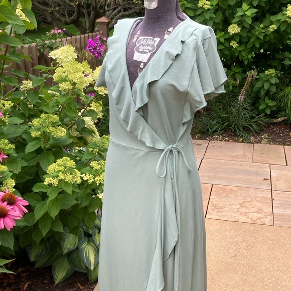 Peruvian Connection Conservatory Dress. SZ M Faux-Wrap Pima Cotton/Modal/Spandex - Picture 4 of 14